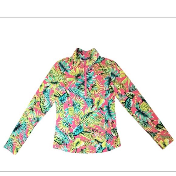 NWOT Tommy Bahama Active Golf Pink/Green Tropical Half Zip Long Sleeve Top Med - Picture 1 of 10